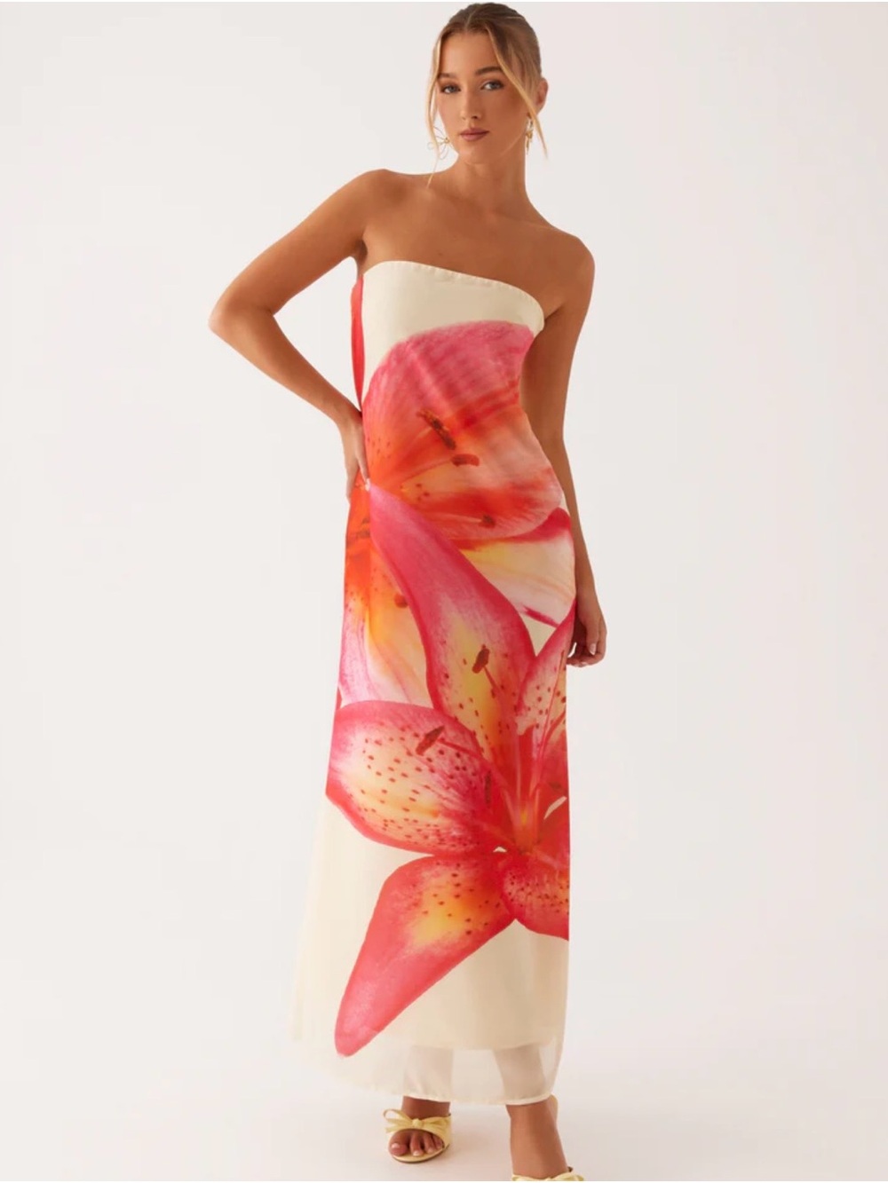 Peppermayo Cream Dress with Pink and Orange Floral Print - Picture 1 of 3